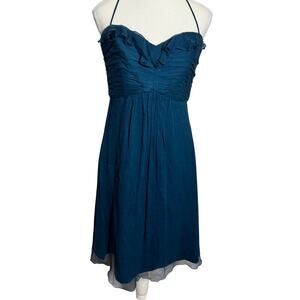 Amsale Dress Women 8 Blue 100% Silk Halter Y2K Formal Cocktail Wedding Guest